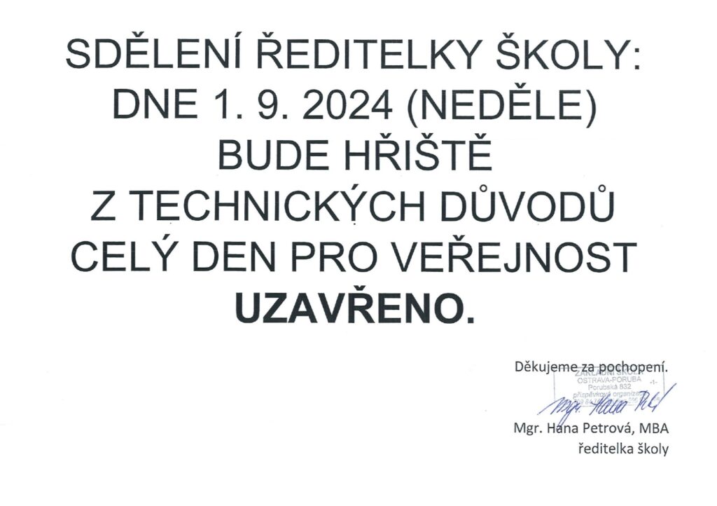 Uzavření hřiště 1.9.